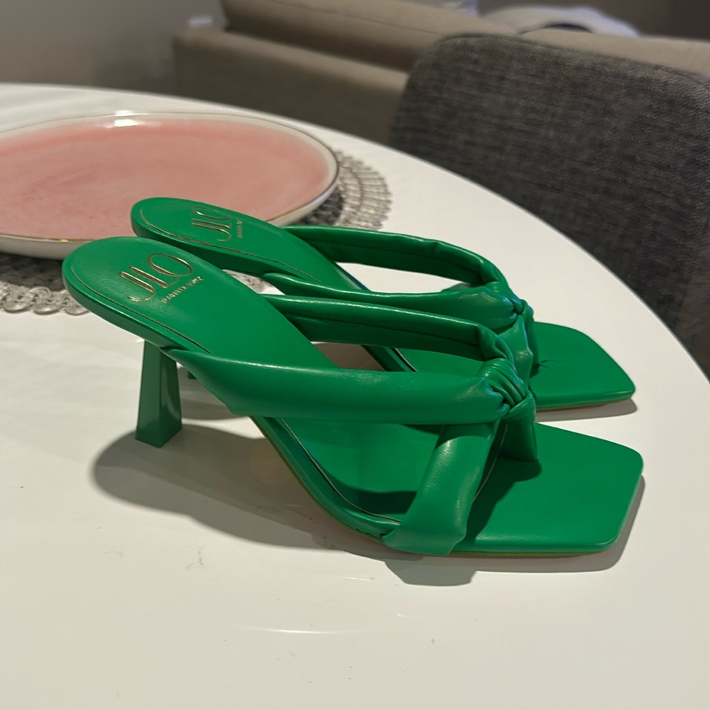 JLO kitten heel green sandals